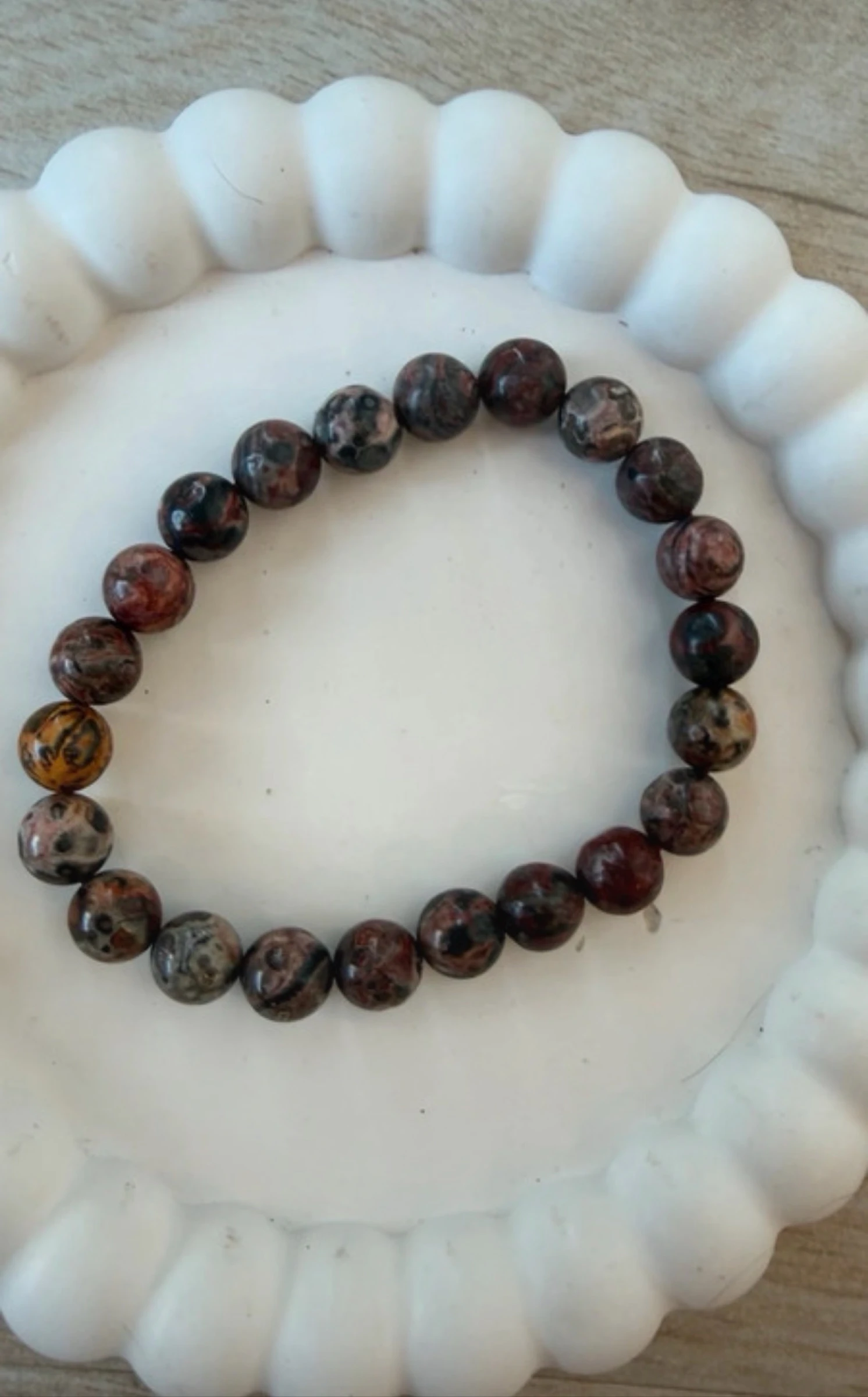 Pulsera jaspe leopardo natural cuentas 8 mm – photo 4